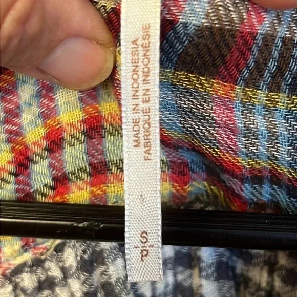 Womens preworn Free People small long sleeve button up plaid brown red green blu - Picture 2 of 8